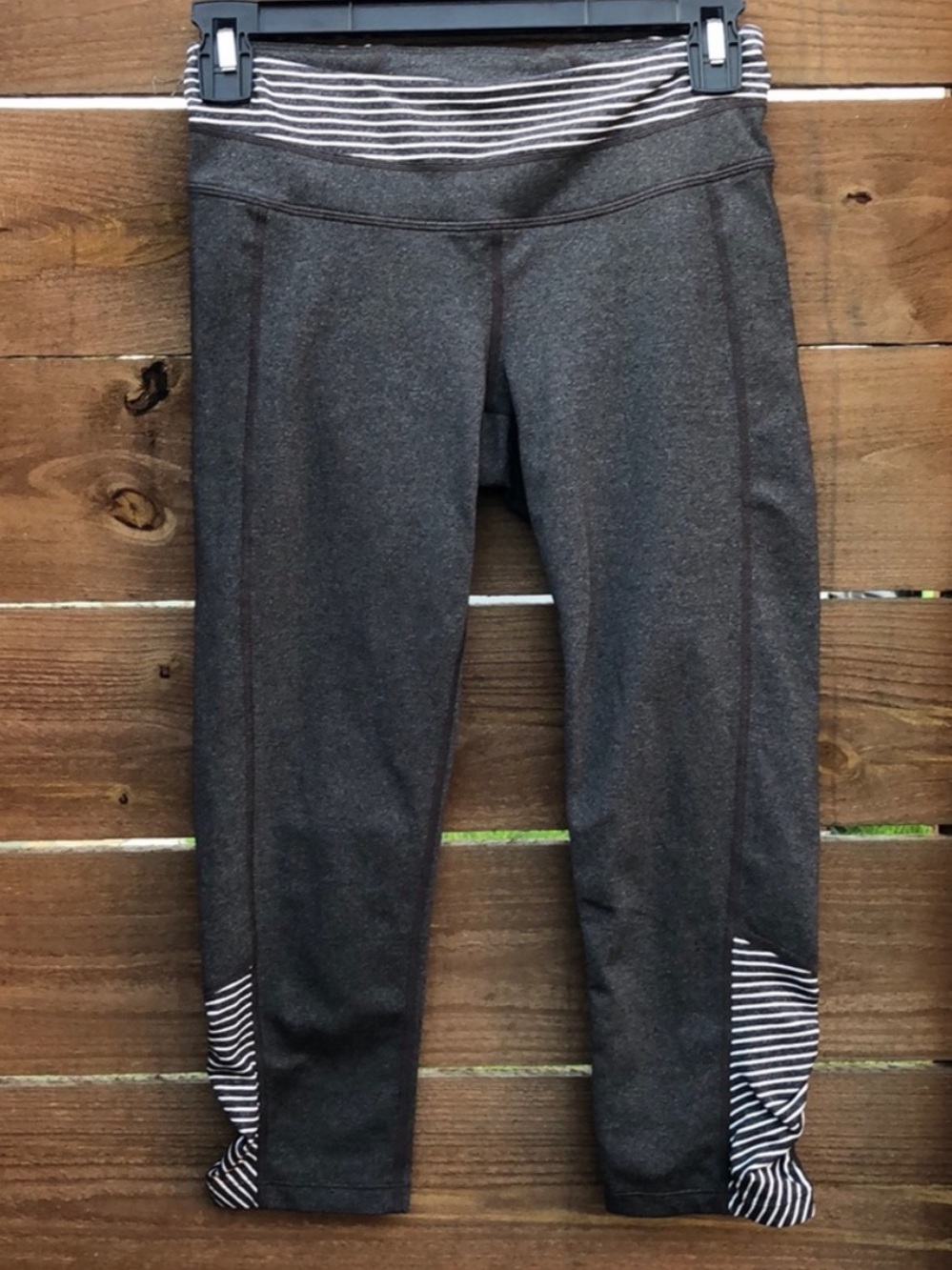 Athleta Girls Black Heather Leggings with Striped Ankle Cuff